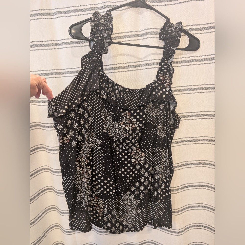 Maurices Black and White Asymmetrical Ruffled Tank Top